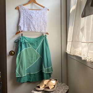 Kimchi & Blue ❤️ Light Green Flowing Layered midi Skirt Cottagecore size 7 urbn